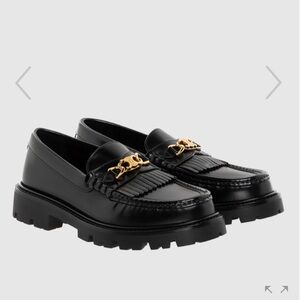 CELINE Margaret Loafer with Triomphe Chain in Polished Black Leather